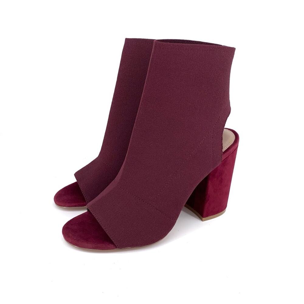 STEVE MADDEN Knit Block Heel Bootie Burgundy 8